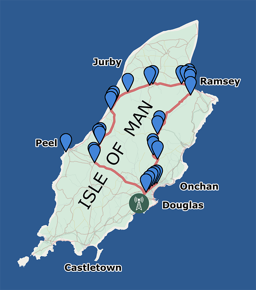 BlueWave sendor map for the Isle of Man TT Race