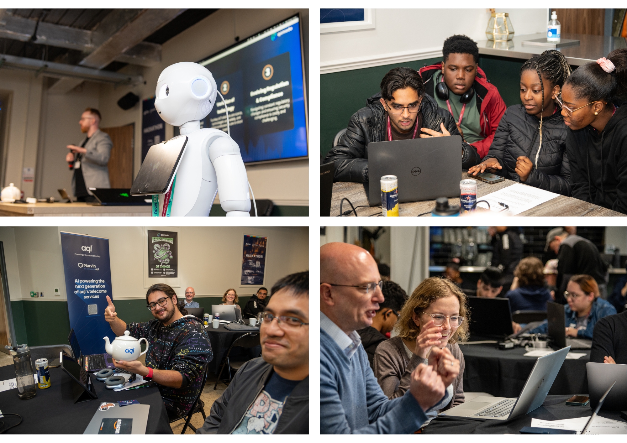 a photomontage of speakers and attendees at the hackathon